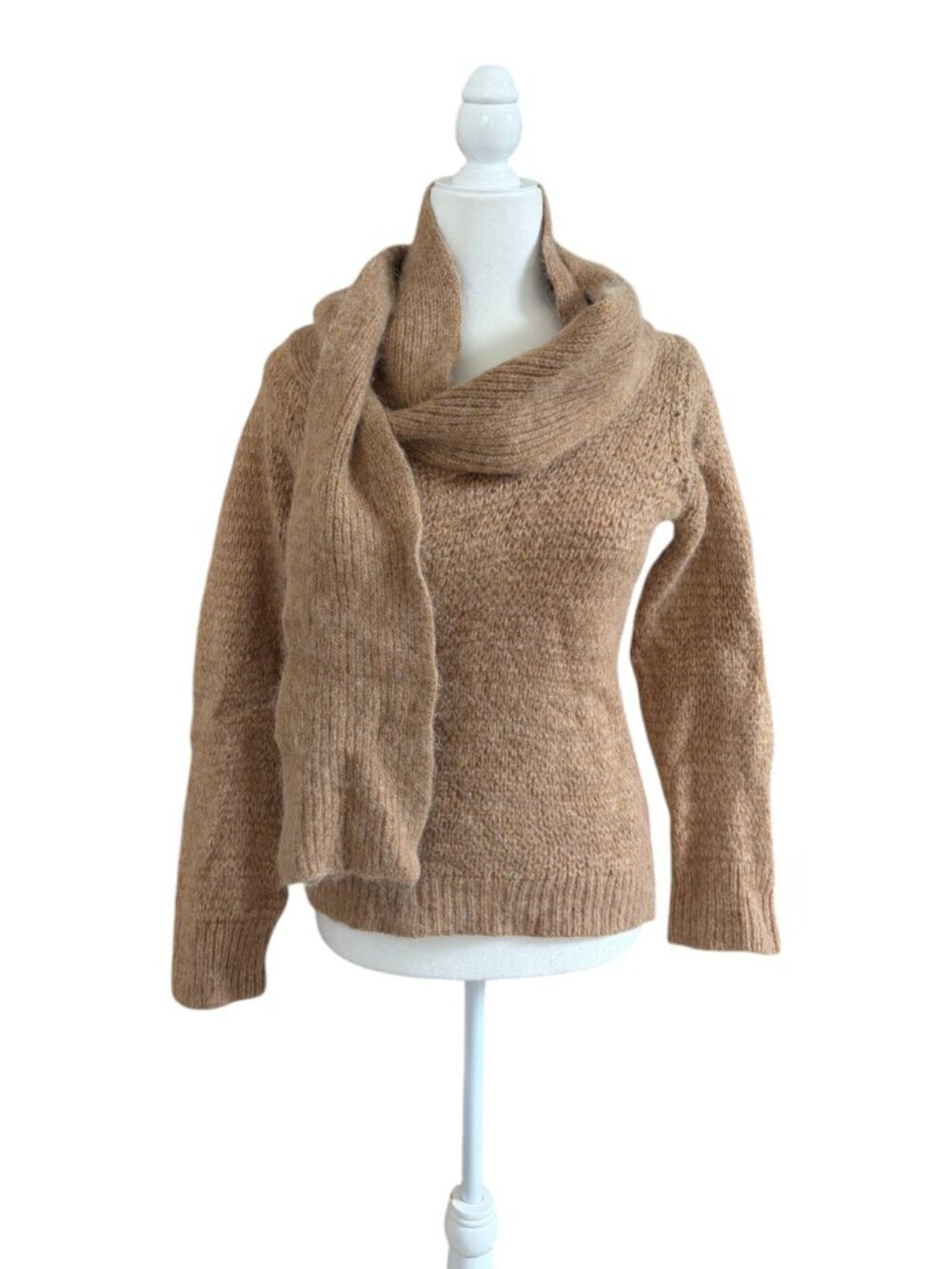 J.Crew Sweater with Built-In Attached Scarf Neutral Camel XS Wool Alpaca